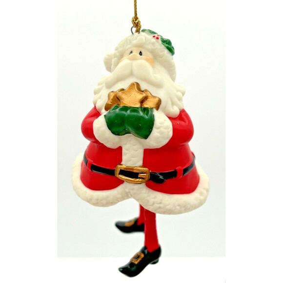 Home Interiors Santa Claus Bell Ornaments Ceramic Dangling Feet Original Box - Picture 2 of 16